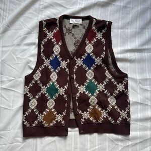 Vintage S.G. Sport Collection Argyle Sweater Brown Neutral Academia Vest Large